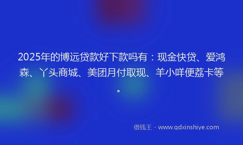 2025年的博远贷款好下款吗有：现金快贷、爱鸿森、丫头商城、美团月付取现、羊小咩便荔卡等。