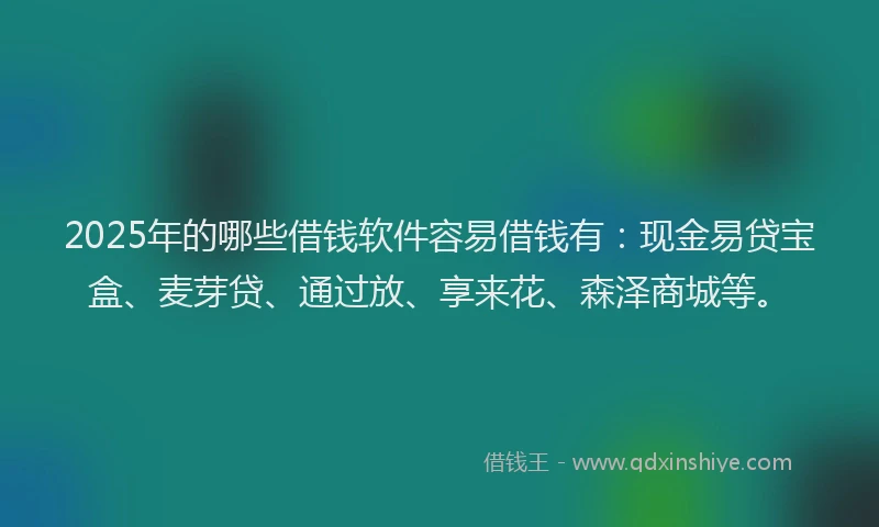 2025年的哪些借钱软件容易借钱有：现金易贷宝盒、麦芽贷、通过放、享来花、森泽商城等。
