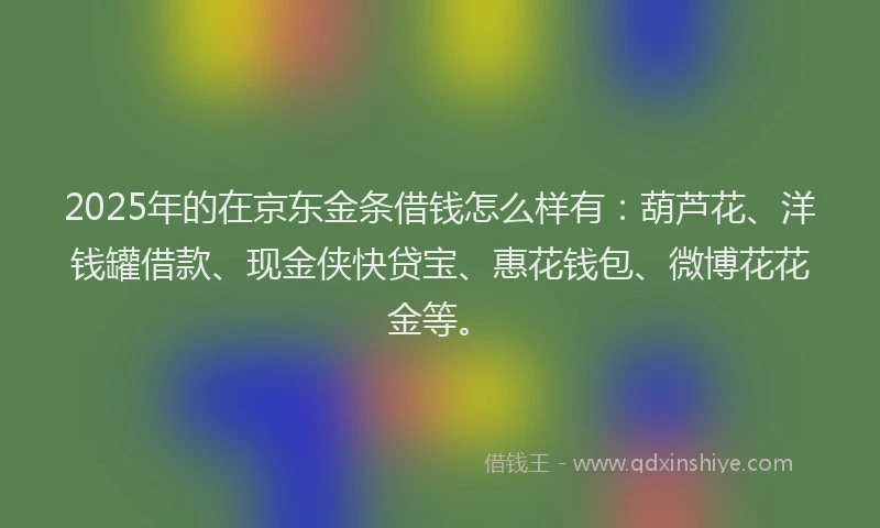 2025年的在京东金条借钱怎么样有：葫芦花、洋钱罐借款、现金侠快贷宝、惠花钱包、微博花花金等。