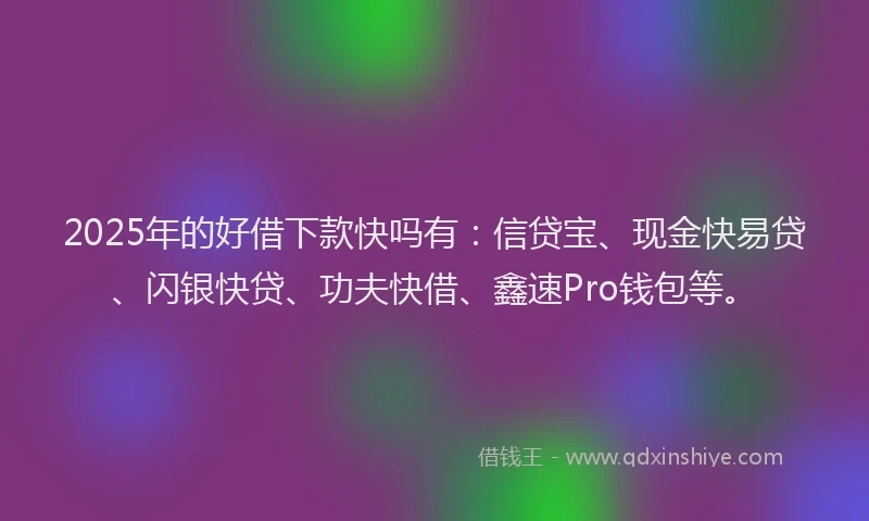 2025年的好借下款快吗有：信贷宝、现金快易贷、闪银快贷、功夫快借、鑫速Pro钱包等。