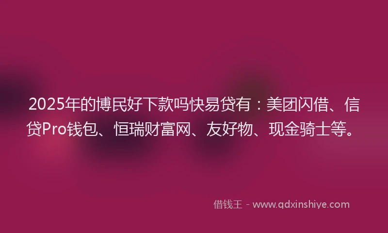 2025年的博民好下款吗快易贷有：美团闪借、信贷Pro钱包、恒瑞财富网、友好物、现金骑士等。