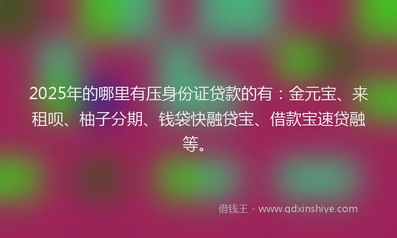 2025年的哪里有压身份证贷款的有：金元宝、来租呗、柚子分期、钱袋快融贷宝、借款宝速贷融等。