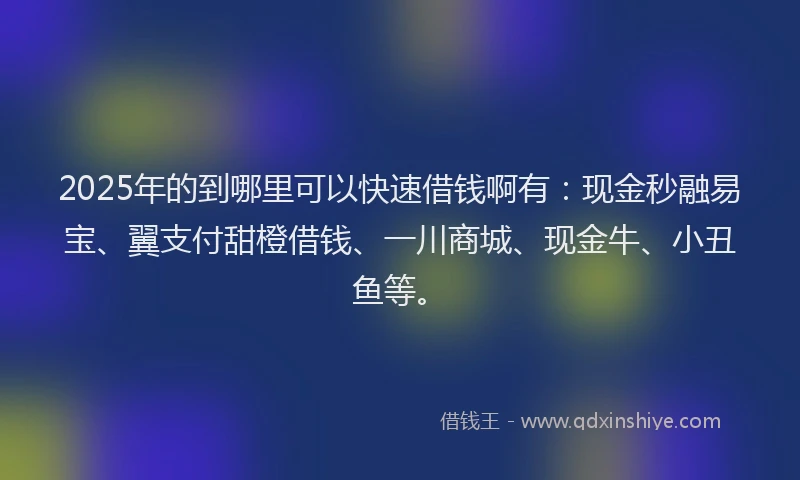 2025年的到哪里可以快速借钱啊有：现金秒融易宝、翼支付甜橙借钱、一川商城、现金牛、小丑鱼等。
