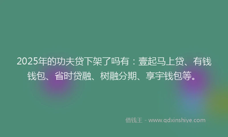 2025年的功夫贷下架了吗有：壹起马上贷、有钱钱包、省时贷融、树融分期、享宇钱包等。
