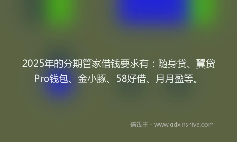 2025年的分期管家借钱要求有：随身贷、翼贷Pro钱包、金小豚、58好借、月月盈等。