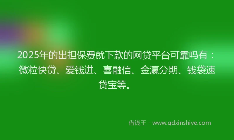 2025年的出担保费就下款的网贷平台可靠吗有：微粒快贷、爱钱进、喜融信、金瀛分期、钱袋速贷宝等。