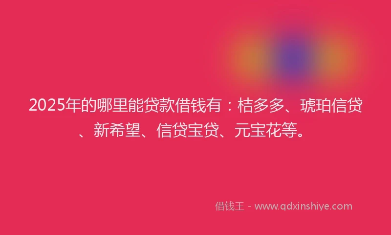 2025年的哪里能贷款借钱有：桔多多、琥珀信贷、新希望、信贷宝贷、元宝花等。