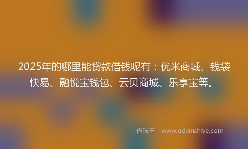 2025年的哪里能贷款借钱呢有：优米商城、钱袋快易、融悦宝钱包、云贝商城、乐享宝等。
