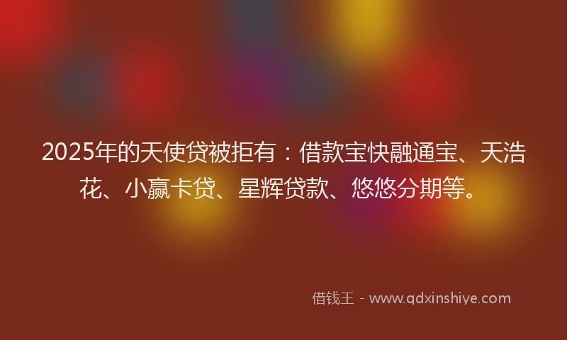 2025年的天使贷被拒有：借款宝快融通宝、天浩花、小赢卡贷、星辉贷款、悠悠分期等。