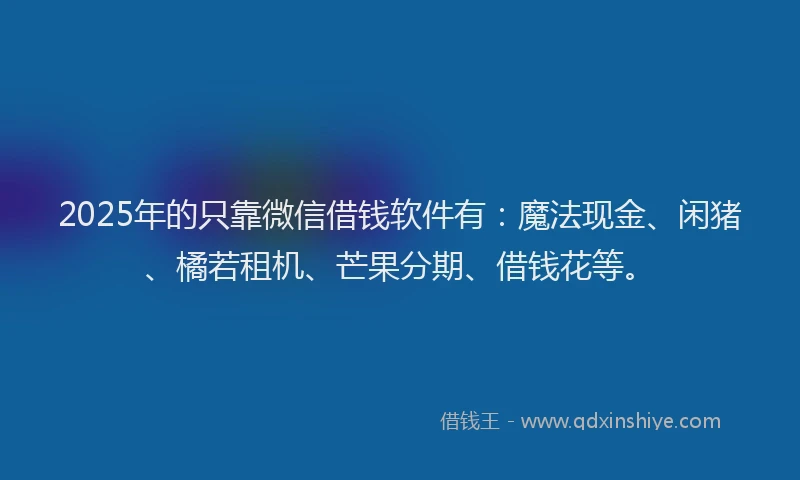 2025年的只靠微信借钱软件有:魔法现金、闲猪、橘若租机、芒果分期、借钱花等。