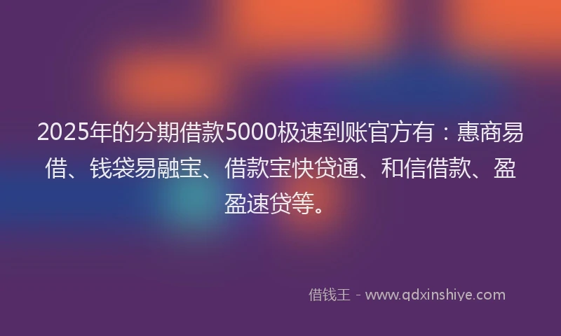 2025年的分期借款5000极速到账官方有：惠商易借、钱袋易融宝、借款宝快贷通、和信借款、盈盈速贷等。