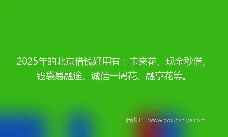 2025年的北京借钱好用有：宝来花、现金秒借、钱袋易融途、诚信一周花、融享花等。