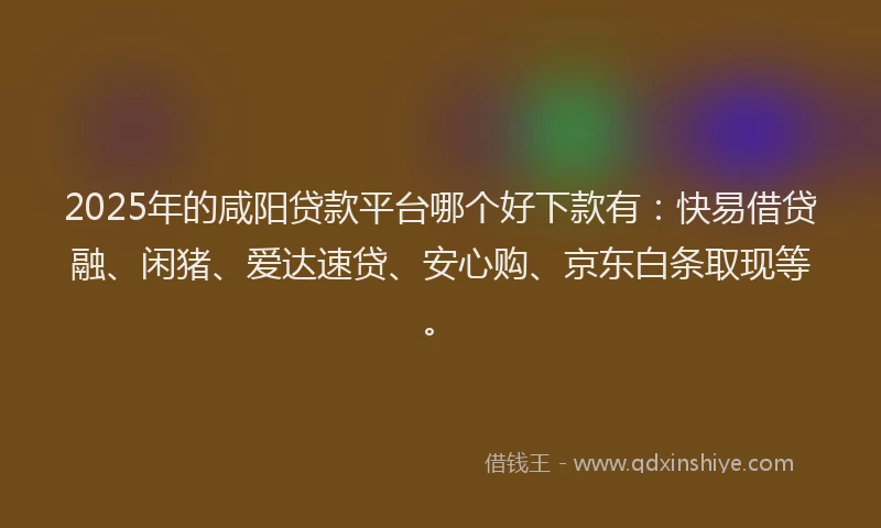 2025年的咸阳贷款平台哪个好下款有：快易借贷融、闲猪、爱达速贷、安心购、京东白条取现等。