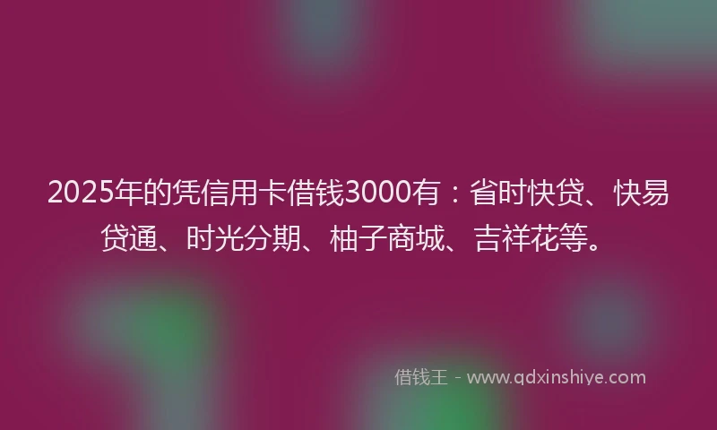 2025年的凭信用卡借钱3000有：省时快贷、快易贷通、时光分期、柚子商城、吉祥花等。
