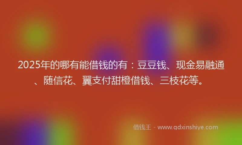 2025年的哪有能借钱的有：豆豆钱、现金易融通、随信花、翼支付甜橙借钱、三枝花等。