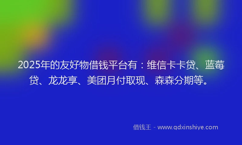 2025年的友好物借钱平台有：维信卡卡贷、蓝莓贷、龙龙享、美团月付取现、森森分期等。