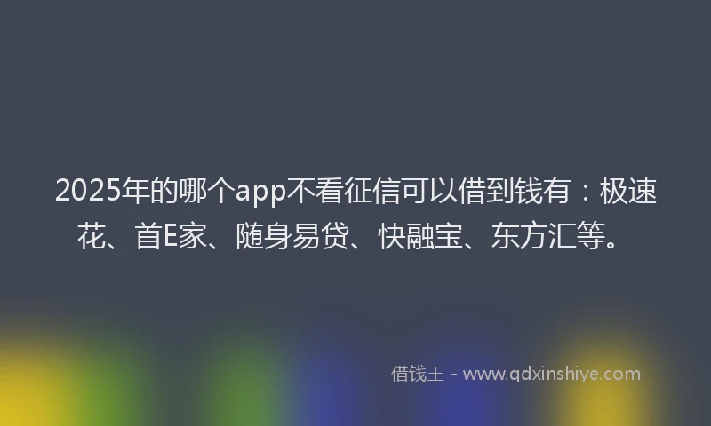 2025年的哪个app不看征信可以借到钱有：极速花、首E家、随身易贷、快融宝、东方汇等。