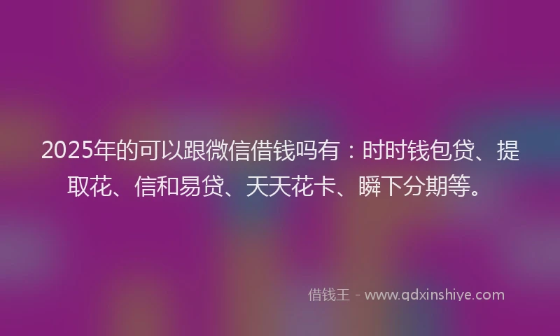 2025年的可以跟微信借钱吗有：时时钱包贷、提取花、信和易贷、天天花卡、瞬下分期等。