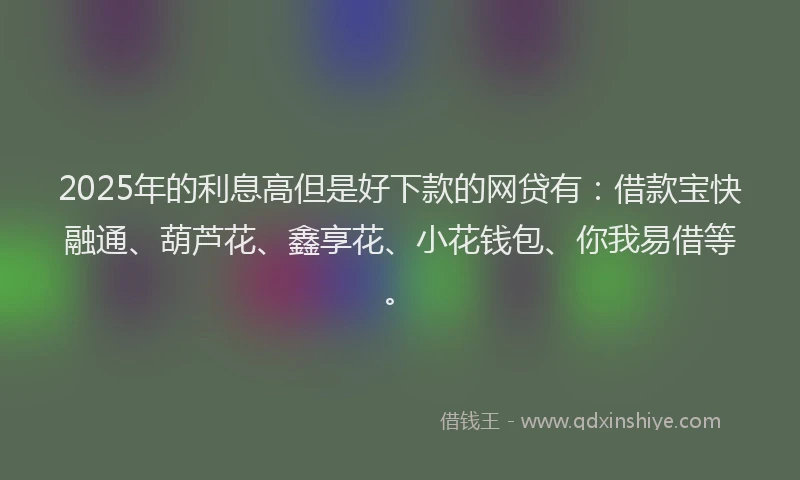 2025年的利息高但是好下款的网贷有：借款宝快融通、葫芦花、鑫享花、小花钱包、你我易借等。