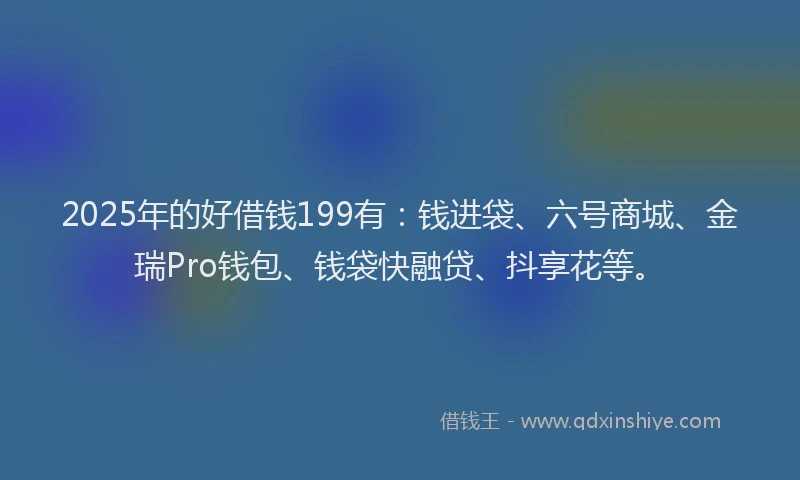 2025年的好借钱199有：钱进袋、六号商城、金瑞Pro钱包、钱袋快融贷、抖享花等。