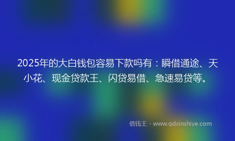 2025年的大白钱包容易下款吗有：瞬借通途、天小花、现金贷款王、闪贷易借、急速易贷等。