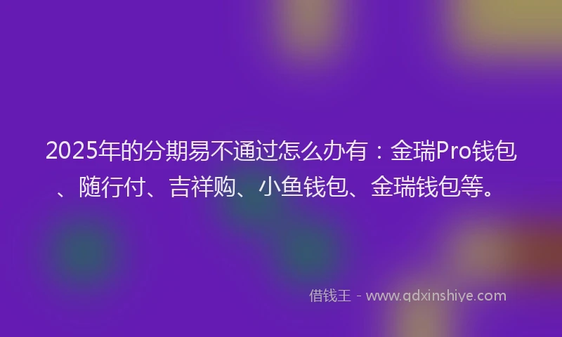 2025年的分期易不通过怎么办有：金瑞Pro钱包、随行付、吉祥购、小鱼钱包、金瑞钱包等。