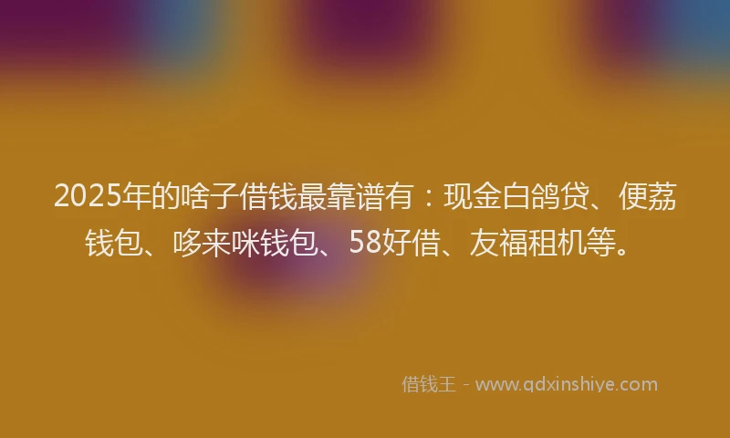 2025年的啥子借钱最靠谱有：现金白鸽贷、便荔钱包、哆来咪钱包、58好借、友福租机等。
