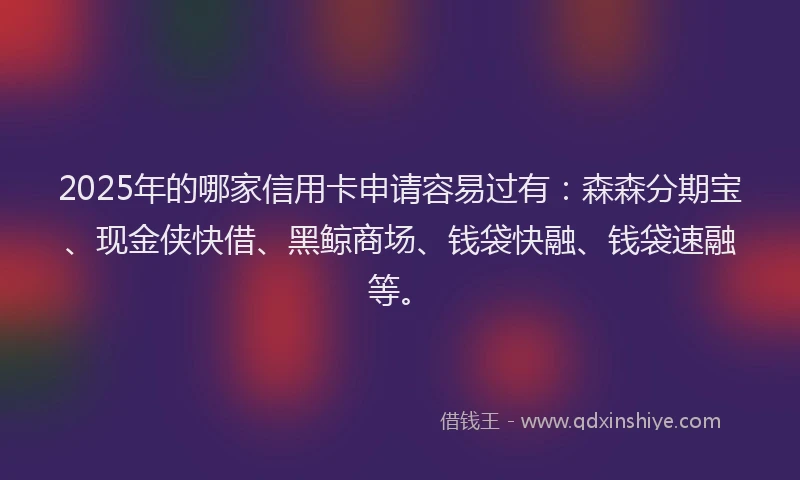 2025年的哪家信用卡申请容易过有：森森分期宝、现金侠快借、黑鲸商场、钱袋快融、钱袋速融等。