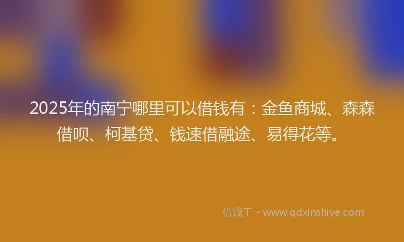 2025年的南宁哪里可以借钱有：金鱼商城、森森借呗、柯基贷、钱速借融途、易得花等。