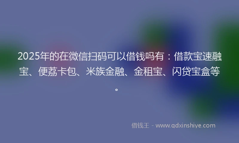 2025年的在微信扫码可以借钱吗有：借款宝速融宝、便荔卡包、米族金融、金租宝、闪贷宝盒等。