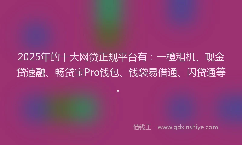 2025年的十大网贷正规平台有：一橙租机、现金贷速融、畅贷宝Pro钱包、钱袋易借通、闪贷通等。