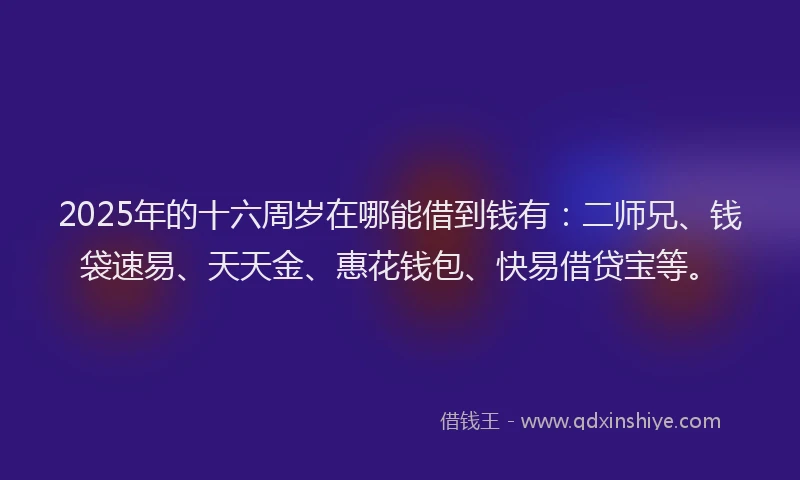 2025年的十六周岁在哪能借到钱有：二师兄、钱袋速易、天天金、惠花钱包、快易借贷宝等。