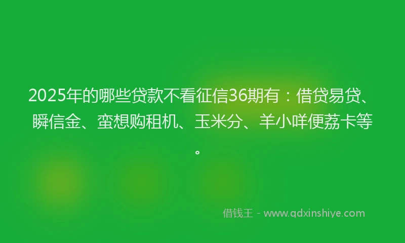 2025年的哪些贷款不看征信36期有：借贷易贷、瞬信金、蛮想购租机、玉米分、羊小咩便荔卡等。