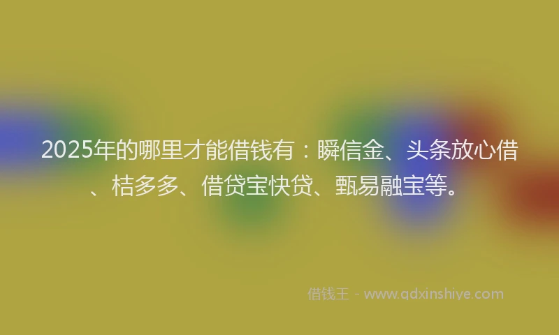 2025年的哪里才能借钱有：瞬信金、头条放心借、桔多多、借贷宝快贷、甄易融宝等。