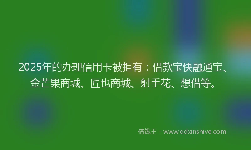 2025年的办理信用卡被拒有：借款宝快融通宝、金芒果商城、匠也商城、射手花、想借等。