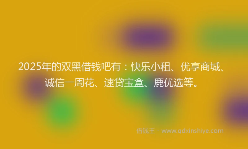 2025年的双黑借钱吧有：快乐小租、优享商城、诚信一周花、速贷宝盒、鹿优选等。