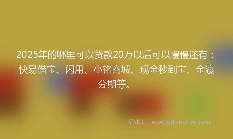2025年的哪里可以贷款20万以后可以慢慢还有：快易借宝、闪用、小铭商城、现金秒到宝、金瀛分期等。