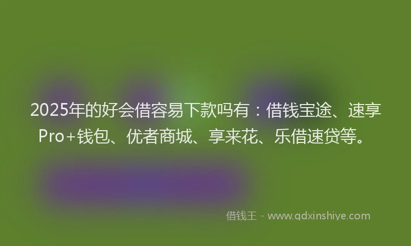 2025年的好会借容易下款吗有：借钱宝途、速享Pro+钱包、优者商城、享来花、乐借速贷等。
