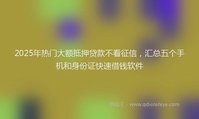 2025年热门大额抵押贷款不看征信，汇总五个手机和身份证快速借钱软件