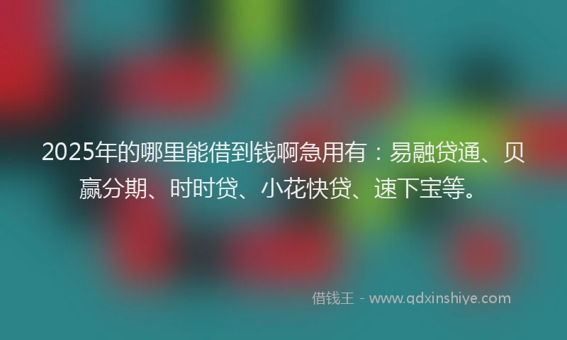 2025年的哪里能借到钱啊急用有：易融贷通、贝赢分期、时时贷、小花快贷、速下宝等。