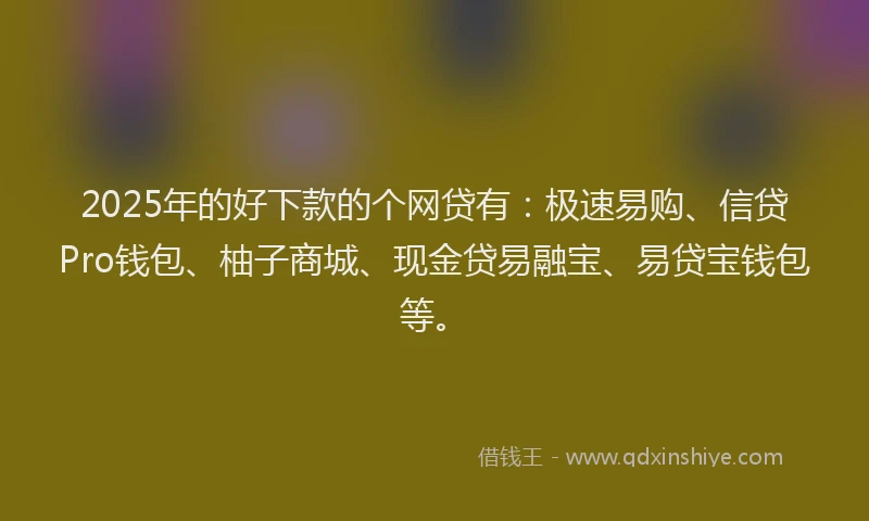 2025年的好下款的个网贷有：极速易购、信贷Pro钱包、柚子商城、现金贷易融宝、易贷宝钱包等。