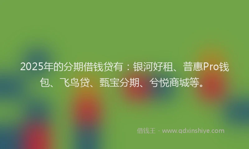 2025年的分期借钱贷有：银河好租、普惠Pro钱包、飞鸟贷、甄宝分期、兮悦商城等。