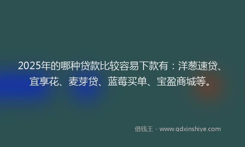 2025年的哪种贷款比较容易下款有:洋葱速贷、宜享花、麦芽贷、蓝莓买单、宝盈商城等。