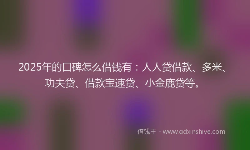 2025年的口碑怎么借钱有：人人贷借款、多米、功夫贷、借款宝速贷、小金鹿贷等。