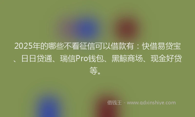 2025年的哪些不看征信可以借款有：快借易贷宝、日日贷通、瑞信Pro钱包、黑鲸商场、现金好贷等。