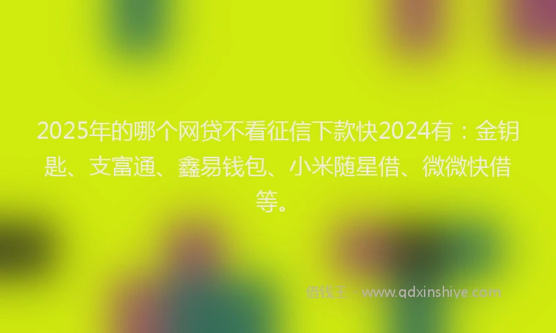 2025年的哪个网贷不看征信下款快2024有：金钥匙、支富通、鑫易钱包、小米随星借、微微快借等。