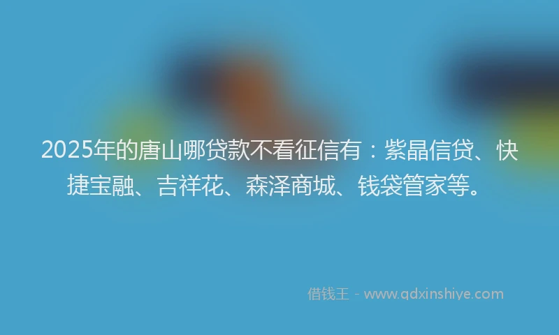 2025年的唐山哪贷款不看征信有：紫晶信贷、快捷宝融、吉祥花、森泽商城、钱袋管家等。