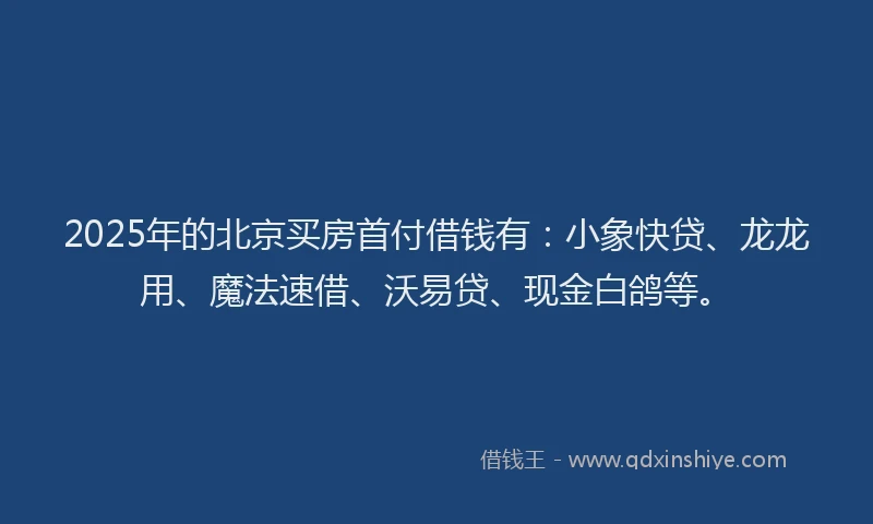 2025年的北京买房首付借钱有：小象快贷、龙龙用、魔法速借、沃易贷、现金白鸽等。