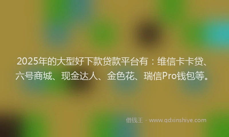 2025年的大型好下款贷款平台有：维信卡卡贷、六号商城、现金达人、金色花、瑞信Pro钱包等。
