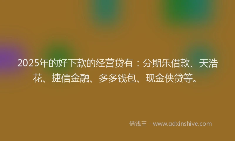2025年的好下款的经营贷有：分期乐借款、天浩花、捷信金融、多多钱包、现金侠贷等。